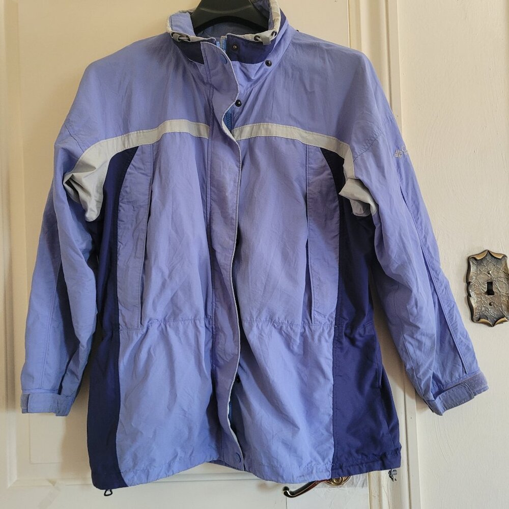 Columbia Womens XL Blue Windbreaker Jacket Full Zip Snap Water Resistant Outdoor